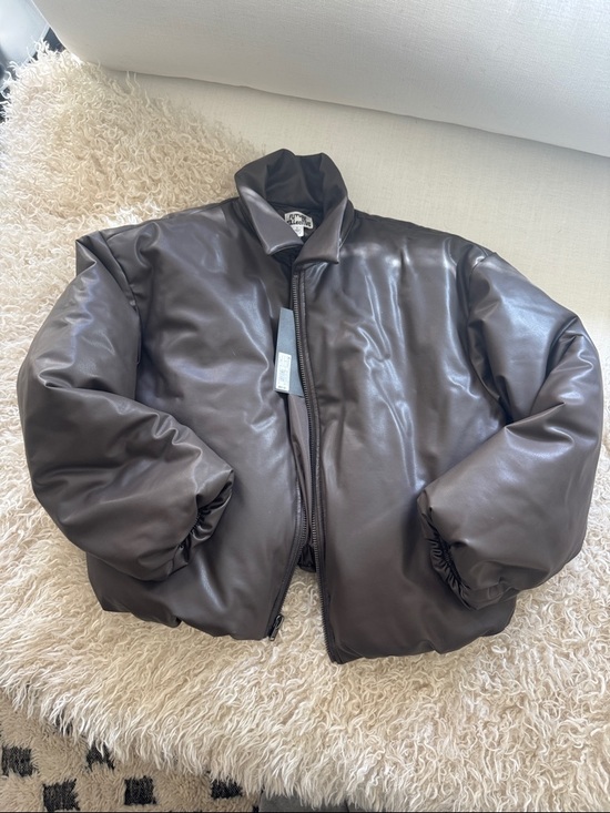 Future Collective Jackets & Blazers - NWT Future Collective faux leather bubble jacket size small. Tuape/brown color